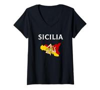 Women's Sicilia Flag, Sicilian V-Neck T-Shirt