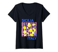 Womens Sicilia Italian Souvenir Italy Lemons Souvenirs from Sicilia V-Neck T-Shirt