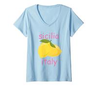 Womens Sicilia Italian Souvenir Italy Lemons Souvenirs from Sicilia V-Neck T-Shirt