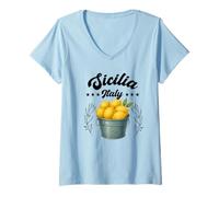 Womens Sicilia Italian Souvenir Italy Lemons Souvenirs from Sicilia V-Neck T-Shirt
