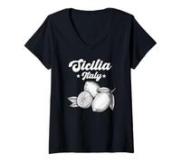Womens Sicilia Italian Souvenir Italy Lemons Souvenirs from Sicilia V-Neck T-Shirt