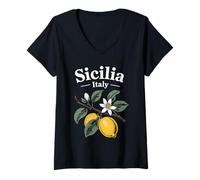 Womens Sicilia Italian Souvenir Italy Lemons Souvenirs from Sicilia V-Neck T-Shirt