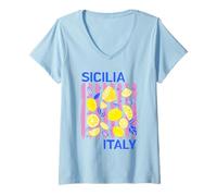 Womens Sicilia Italian Souvenir Italy Lemons Souvenirs from Sicilia V-Neck T-Shirt