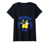 Womens Sicilia Italian Souvenir Italy Lemons Souvenirs from Sicilia V-Neck T-Shirt