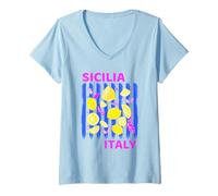 Womens Sicilia Italian Souvenir Italy Lemons Souvenirs from Sicilia V-Neck T-Shirt