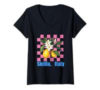 Womens Sicilia Italian Souvenir Italy Lemons Souvenirs from Sicilia V-Neck T-Shirt