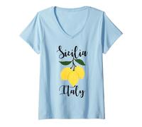Womens Sicilia Italian Souvenir Italy Lemons Souvenirs from Sicilia V-Neck T-Shirt