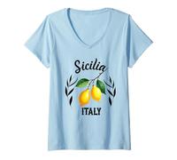 Womens Sicilia Italian Souvenir Italy Lemons Souvenirs from Sicilia V-Neck T-Shirt