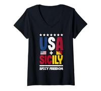 Womens Sicilian Italian Heritage Apparels USA Sicily Spicy Freedom V-Neck T-Shirt