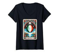 Womens Sicilian Tarot Card With Italian Moon In Sicily V-Neck T-Shirt