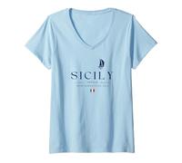 Womens Sicily Yacht Club Italy Flag Sailing Mediterranean Sea V-Neck T-Shirt