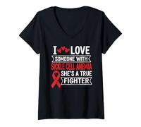 Women's Sickle Cell Anemia Awareness Red Ribbon Fighter Support V-Neck T-Shirt