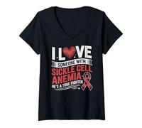 Womens Sickle Cell Anemia Support for Him V-Neck T-Shirt