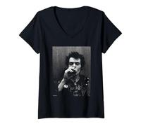 Womens Sid Vicious Sex Pistols Bass Player by Virginia Turbett V-Neck T-Shirt