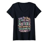 Women's Side By Side Sisters Forever Connected Siblings Love Family V-Neck T-Shirt