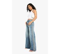 Womens Side Stripe Detail Wide Leg Denim Jeans - Blue - 16, Blue