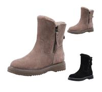 Womens Side Zip Boots Womens Fluffy Boots Flat Heel Thickened Boot Retro Non Slip Boot Soft Bottom Riding Booties Durable Combat Booties Outdoor Walking Bootie Pull On Warm Lined Bootie