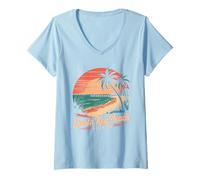 Womens Siesta Key Beach Florida Retro Sunset Design V-Neck T-Shirt