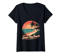 Womens Siesta Key Beach Florida Retro Sunset Design V-Neck T-Shirt