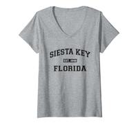 Women's Siesta Key Florida Retro Varsity Style Collegiate Typography V-Neck T-Shirt