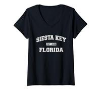 Women's Siesta Key Florida Retro Varsity Style Collegiate Typography V-Neck T-Shirt