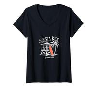 Women's Siesta Key Florida Summer Surf Stand Palm Tree V-Neck T-Shirt