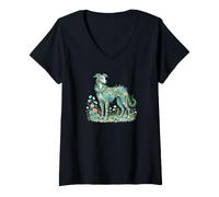 Women's Sighthound Dog Elegant Blossom Meadow Art V-Neck T-Shirt