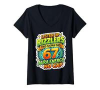 Women's Sigma Has 67 Aura Number 67th Aura Farming Ice Cream Drip V-Neck T-Shirt