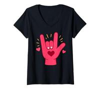 Women's Sign Language Love Gesture ASL Interpreter V-Neck T-Shirt