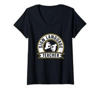 Womens Sign Language Teacher Gesture Sign Awareness V-Neck T-Shirt
