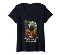 Womens Sign Me Up for Wine Vineyard Grapes Red Wine V-Neck T-Shirt