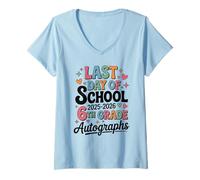 Women's Sign My 6th Grade Last Day 2026 Autographs DIY Signatures V-Neck T-Shirt