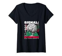 Womens Signal Interfered Cognitive Lag Digital Detox Brain V-Neck T-Shirt