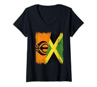 Women's Sikh Jamaica Flag | Sikh Jamaican Roots V-Neck T-Shirt