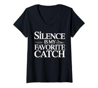 Women's Silence is My Favorite Catch - Minimal Statement Design V-Neck T-Shirt