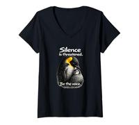 Women's Silence is Threatened Be the Voice Penguin Art V-Neck T-Shirt
