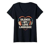 Womens Silence My Love Language Introvert Humor V-Neck T-Shirt