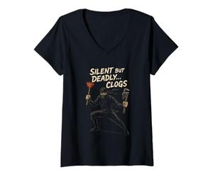 Women's Silent But Deadly Clogs Plumber Ninja V-Neck T-Shirt