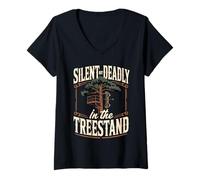 Women's Silent But Deadly in The Treestand Bowhunter V-Neck T-Shirt