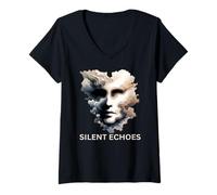 Women's Silent Echoes, Mysterious Abstract Art Face in Clouds V-Neck T-Shirt