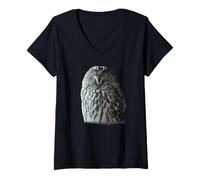 Women's Silent Forest Owl Winter Portrait V-Neck T-Shirt