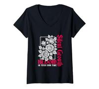 Women's Silent Growth Bloom in Your Own Time Floral Typography V-Neck T-Shirt
