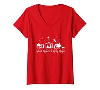 Womens Silent Night Holy Nativity Christmas Manger Jesus Religious V-Neck T-Shirt