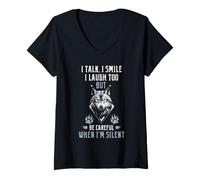 Women's Silent Wolf Warning Quote Dark Humor Animal Graphic V-Neck T-Shirt