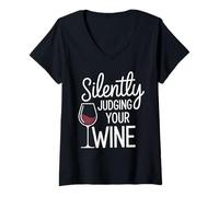 Women's Silently Judging Your Wine Wine Drinking Drink Wine Taster V-Neck T-Shirt