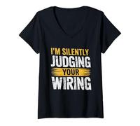 Women's Silently Judging Your Wiring Distressed Electrician Graphic V-Neck T-Shirt