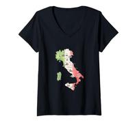 Women's Silhouette Italy Map National Italia Flag Travel Gift V-Neck T-Shirt