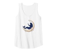 Womens Silhouette Mermaid Sitting on Crescent Moon Tank Top