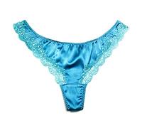 Womens Silk Lace G-String Thong Panty, Sexy T-Back Underpants with Soft Satin (Turquoise, Small)
