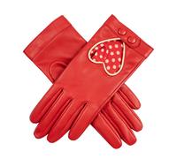 Women's Silk-Lined Leather Driving Gloves with Heart Cut-Out - BERRY/IVORY / XL